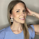 Spring Peach and White Floral Arch Leather Earrings