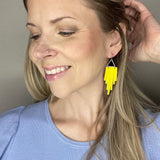Sunshine Yellow Leather Fringe Triangle Earrings