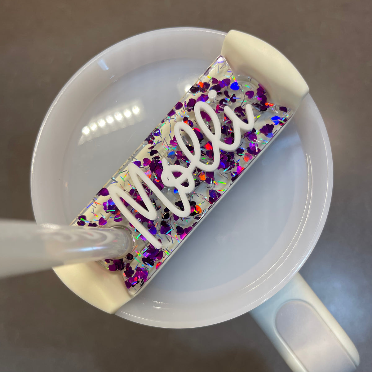 Stanley Cup Custom Name Plate Heart Confetti molliPOPdesign