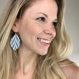 Charcoal and White Chevron Leather Leaf Earrings
