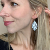 Charcoal and White Chevron Leather Leaf Earrings