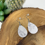 Mini White Marble Leather Teardrop