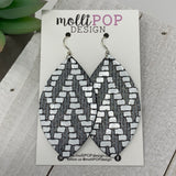 Charcoal and White Chevron Leather Leaf Earrings