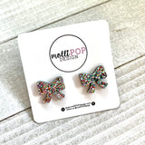 Multicolored Glitter Bow Studs