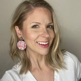 Red, White, and Blue Tie-Dye Round & Wood Stud Leather Earrings