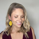 Mustard Palm Leather Leaf Earrings