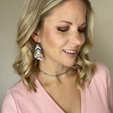 Black, Orange, Pink, and White Stripe Cork Leather Wedge Earrings