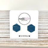Teal Palm Leather Hexagon Studs