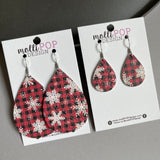 Plaid Snowflake Leather Teardrop Earrings