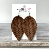 Braided Pinched Petal Leather Earrings
