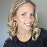 Orange and Black Arch Cork Leather Earrings