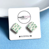 Green and White Square Cork Studs