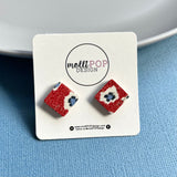 Poppy Red Square Cork Studs