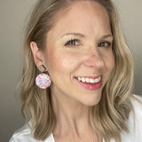 Red, White, and Blue Tie-Dye Round & Wood Stud Leather Earrings