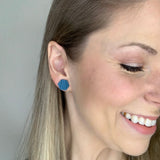 Teal Palm Leather Hexagon Studs