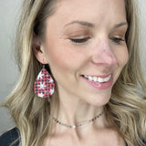 Plaid Snowflake Leather Teardrop Earrings