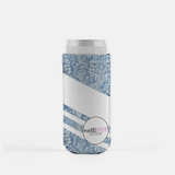 Floral-Denim with White Stripes Skinny Koozie
