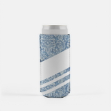 Floral-Denim with White Stripes Skinny Koozie