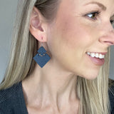 Slate Blue V Diamond Leather Earrings