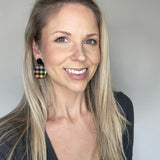 Black and Rainbow Buffalo Plaid Cork Circle Earrings
