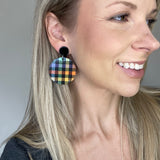 Black and Rainbow Buffalo Plaid Cork Circle Earrings