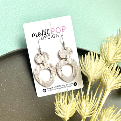 Gray & White Brushstroke Dixie Cork Leather Earrings