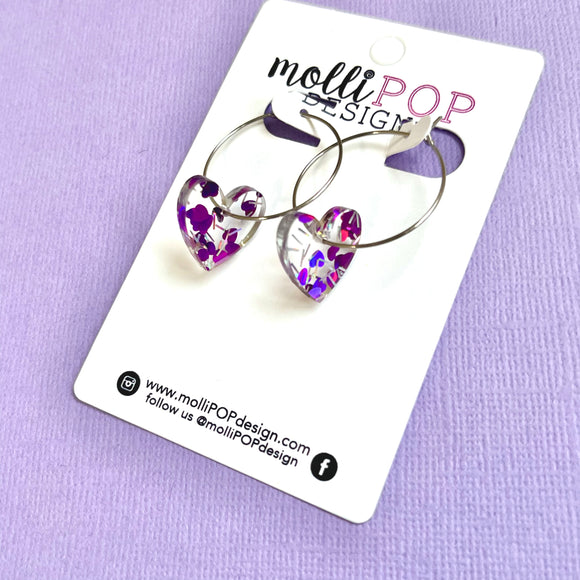 Heart Confetti Acrylic Hoop Earrings