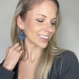 Slate Blue V Diamond Leather Earrings