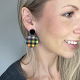 Black and Rainbow Buffalo Plaid Cork Circle Earrings