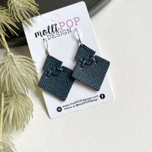 Slate Blue V Diamond Leather Earrings