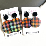 Black and Rainbow Buffalo Plaid Cork Circle Earrings