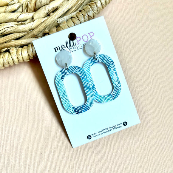 Oval Cutout Blue-Green Beachy Leather Earrings
