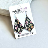 Dark Pink Orange Floral Chloe Leather Earrings