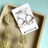 Pink and White Checkered Half Moon Earrings