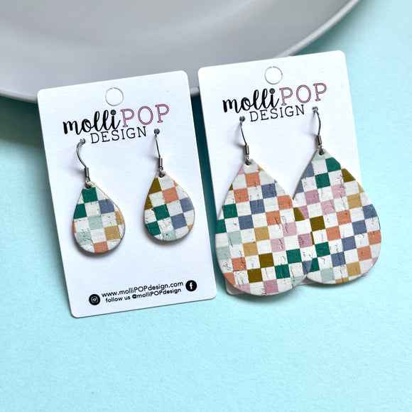 Colorful Check Cork Teardrop Earrings