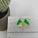 Mini Bright Green and Gold Leather Teardrops