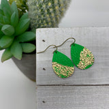 Mini Bright Green and Gold Leather Teardrops