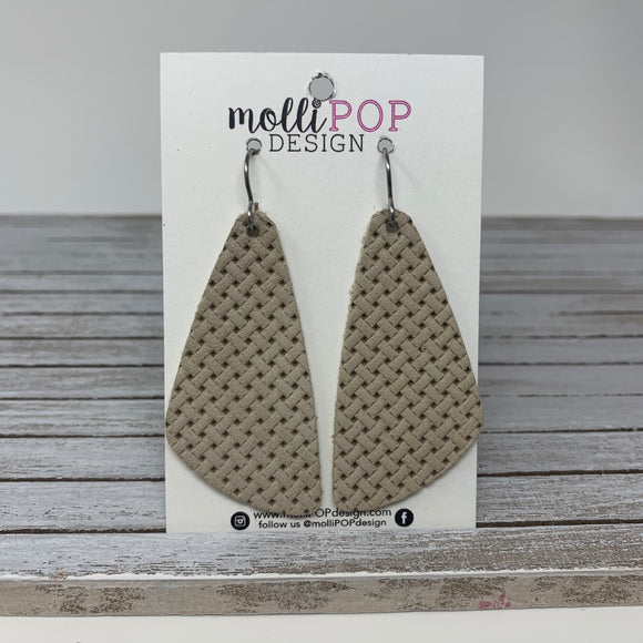 Beige Textured Wedge Leather Earrings