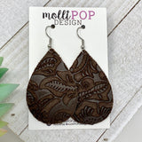 Brown Suede Etched Daisy Teardrop
