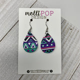 Mini Aztec Aqua, Pink Purple Leather Teardrop