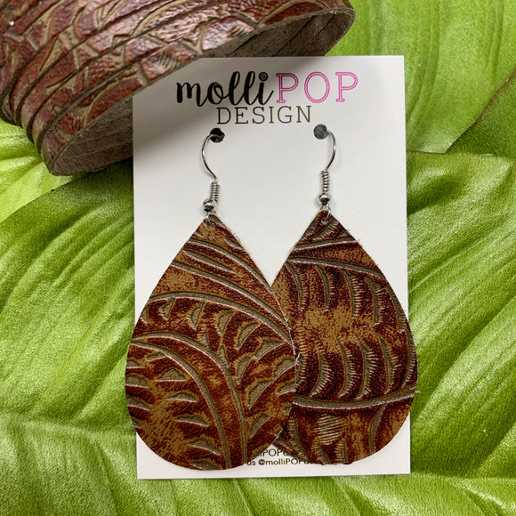 Texas Rose Nutmeg Embossed Leather Teardrop