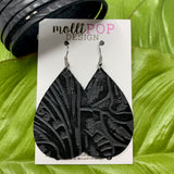 Texas Rose Black Embossed Leather Teardrop