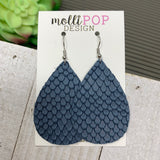 Denim Blue Snakeskin Leather Teardrop
