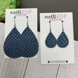 Denim Blue Snakeskin Leather Teardrop
