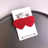 Red Leather Heart with Silver Heart Stud Earrings
