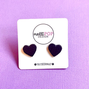 Black Leather Heart Studs