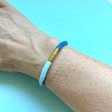 Small Blue & Green Acrylic Tube and Gold Disc Bracelet