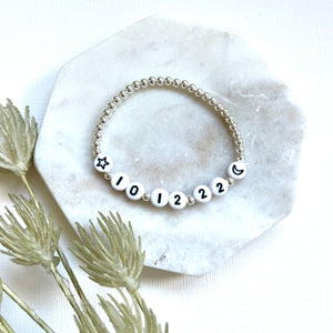 CUSTOM Silver Beaded Name/Date Bracelet