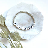 CUSTOM Silver Beaded Name/Date Bracelet