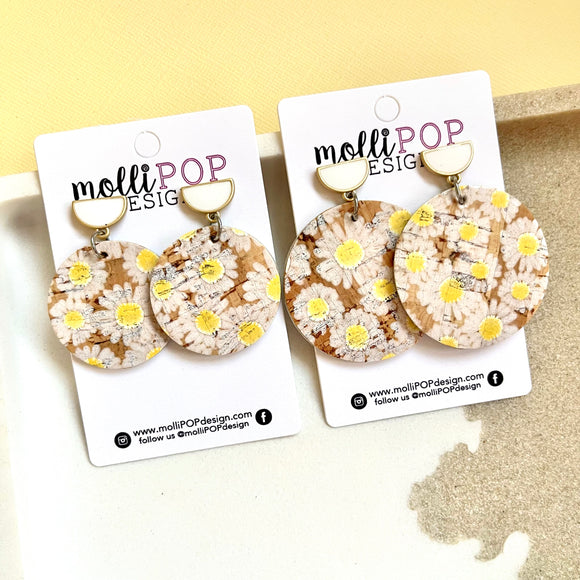 Daisy Cork Circles with White & Gold Stud